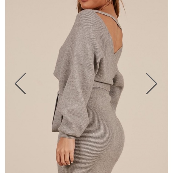 Grey sweater midi dress with side slits. NWOT - Picture 2 of 8